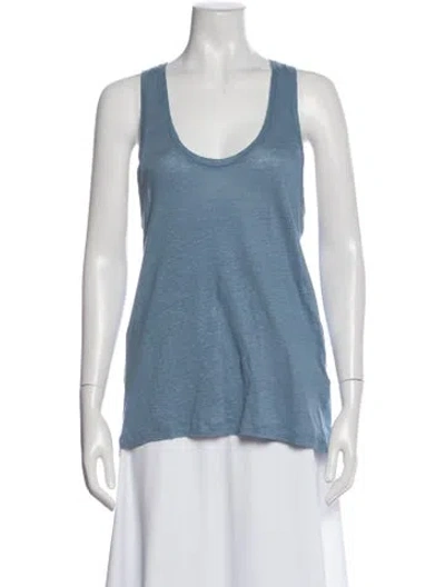 Pre-owned Iro Linen Scoop Neck Top In Blue