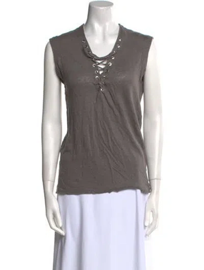 Pre-owned Iro Linen Scoop Neck Top In Gray
