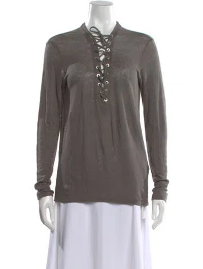 Pre-owned Iro Linen Tie Neck Top In Brown