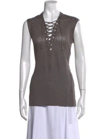 Pre-owned Iro Linen Tie Neck Top In Gray