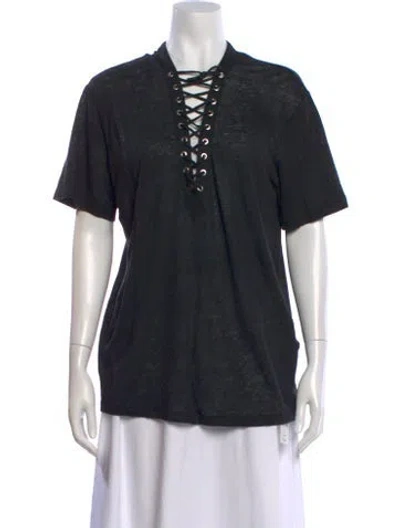 Pre-owned Iro Linen Tie Neck T-shirt In Gray