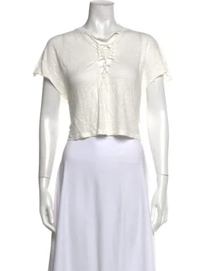 Pre-owned Iro Linen V-neck Crop Top In White