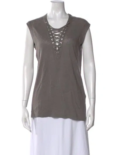 Pre-owned Iro Linen V-neck Top In Gray