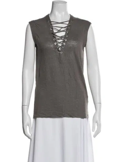 Pre-owned Iro Linen V-neck Top In Gray