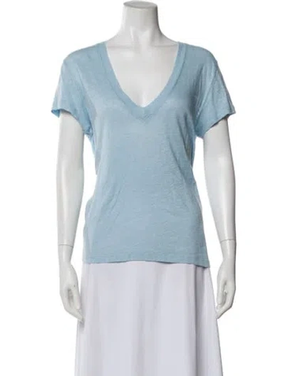 Pre-owned Iro Linen V-neck T-shirt In Blue