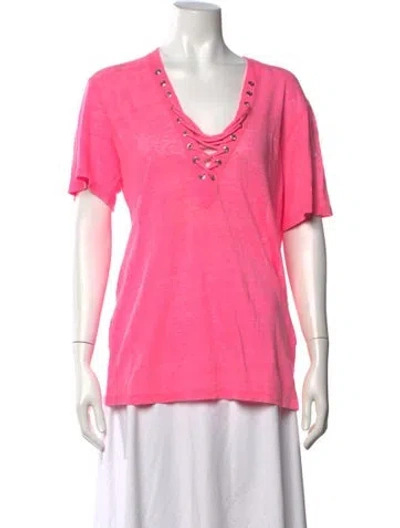 Pre-owned Iro Linen V-neck T-shirt In Pink