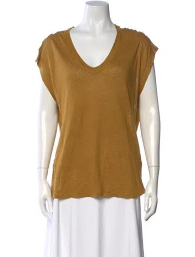 Pre-owned Iro Linen V-neck T-shirt In Yellow