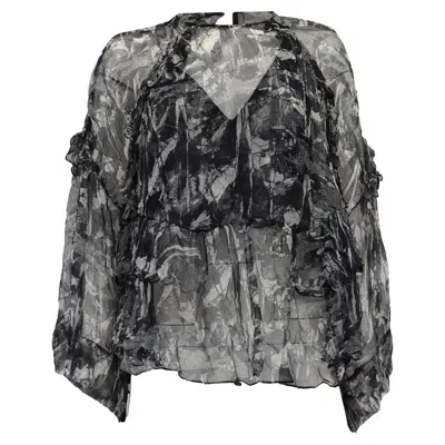 Iro Lixine Ruffled Top In Multicolor Chiffon In Black