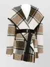 Iro Long Hooded Coat Checked Pattern In Brown