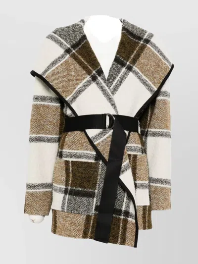 Iro Long Hooded Coat Checked Pattern In Brown