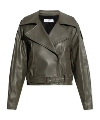 Iro Long Sleeve Leather Jacket In Green