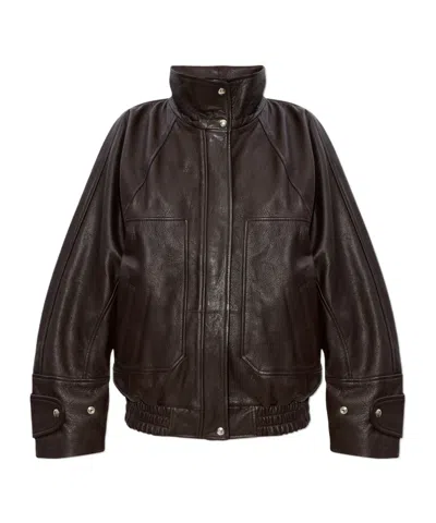Iro Stand-collar Leather Jacket In Brown