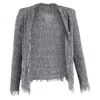 Iro Long Sleeve Open Front Fringe-trim Tweed Jacket In Grey Cotton In Grey