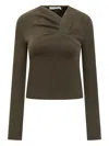 Iro Khaki Top With Crossover Neckline In Gray