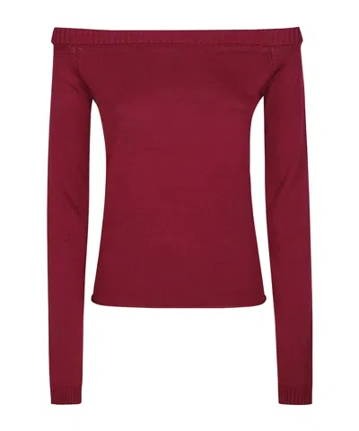 Iro Off-shoulder Ribbed-trim Sweater In Red