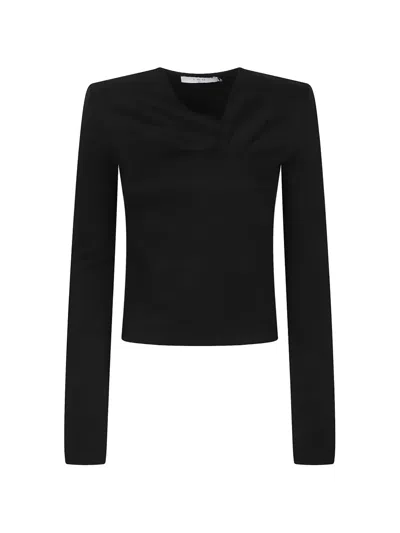 Iro Mala Fitted Asymmetrical Polyester Blend Top In Black