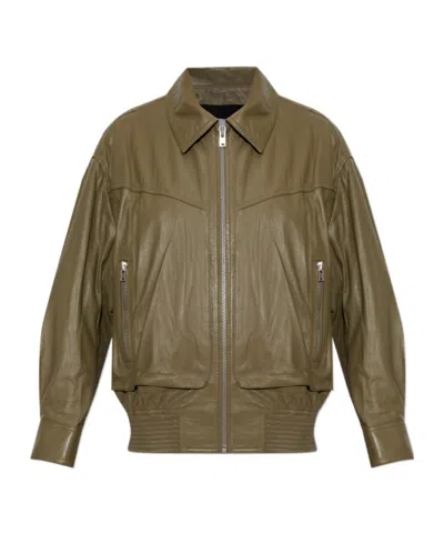 Iro Long-sleeved Leather Jacket In Green