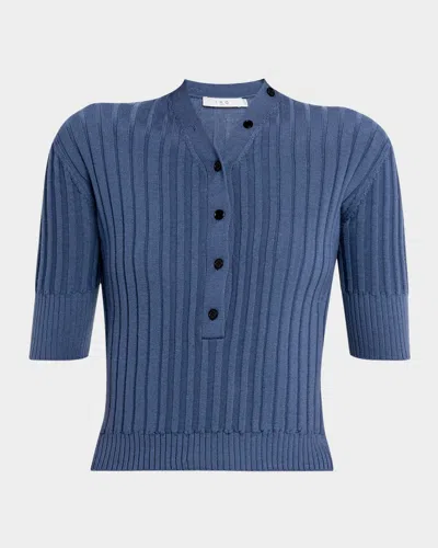 Iro Lunea Ribbed Wool Elbow-sleeve Sweater In Blue
