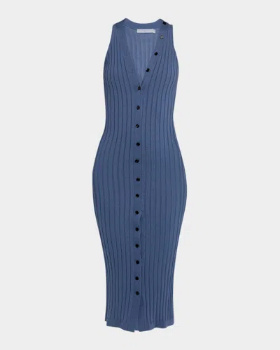 Iro Lyliane Buttoned Rib Wool Midi Dress In Blue