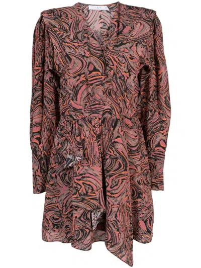 Iro Masca Swirl-print Silk Minidress In Orange