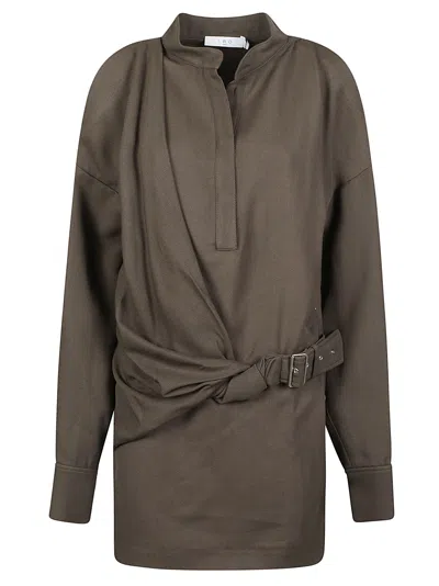 Iro Melva Viscose-blend Wrap High Collar Day Dress In Brown