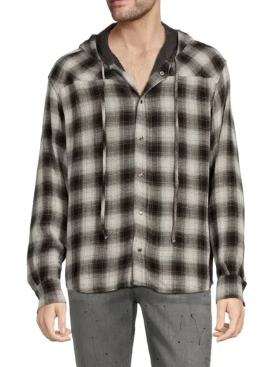Iro Men's Plaid Hooded Wool Blend Flannel Shirt In Black White