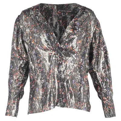 Iro Milana Wrap Printed Blouse In Silver Silk In Multi