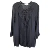 Iro Mini Raw Edge Bell Sleeve V-neck Dress In Black Cotton In Black