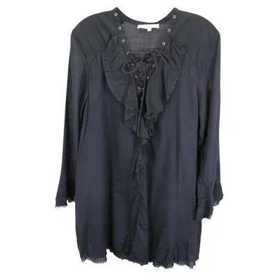 Pre-owned Iro Mini Raw Edge Bell Sleeve V-neck Dress In Black Cotton