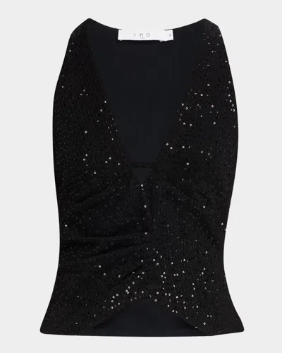 Iro Minnia Sequined V-neck Top In Black