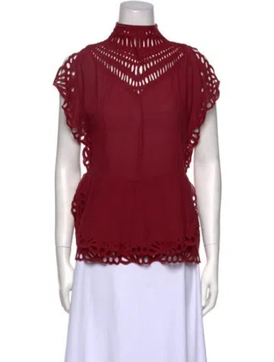 Pre-owned Iro Mock Neck Short Sleeve Blouse In Burgundy