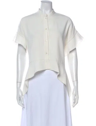 Pre-owned Iro Mock Neck Short Sleeve Button-up Top In White