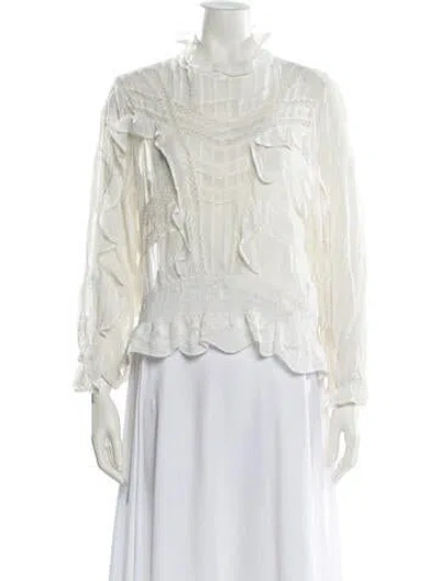 Pre-owned Iro Mock Neck Three-quarter Sleeve Blouse In White
