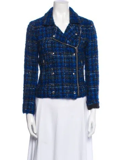 Pre-owned Iro Mohair Tweed Pattern Biker Jacket In Blue