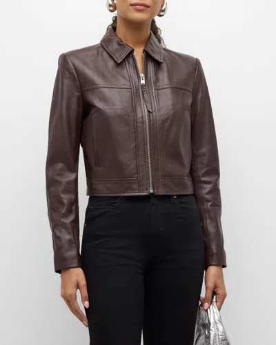 Iro Moma Cropped Leather Jacket In Brown