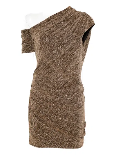 Iro Nalone One-shoulder Metallic Strass Mini Dress In Brown