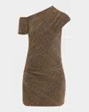Iro Nalone One-shoulder Metallic Strass Mini Dress In Brown