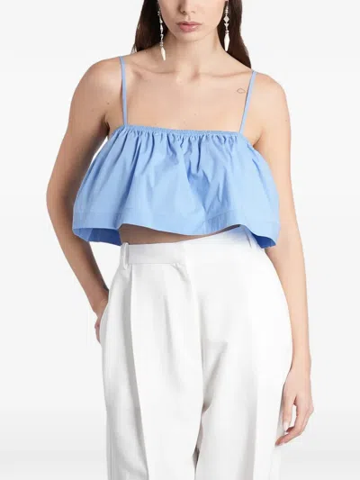 Iro Naomy Ruffled Cropped Cotton Top In Blue