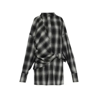 Iro Narissa Check Cold-shoulder Mini Dress In Gray