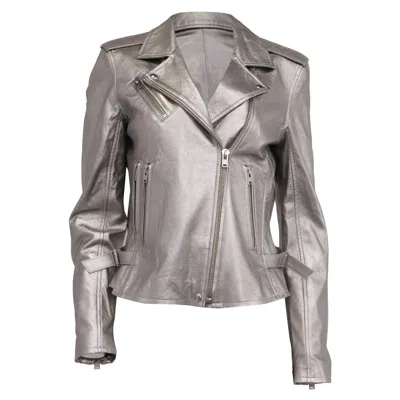 Pre-owned Iro Newhan Biker Jacket In Silver Lambskin Leather