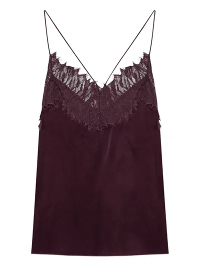 Iro Newin Lace-detail Silk Top In Purple