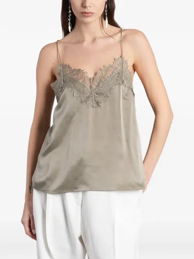 Iro Newin Lace-trim Silk Top In Gray