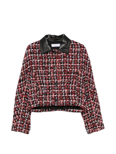 Iro Nuffy Tweed Leather-collar Jacket In Red