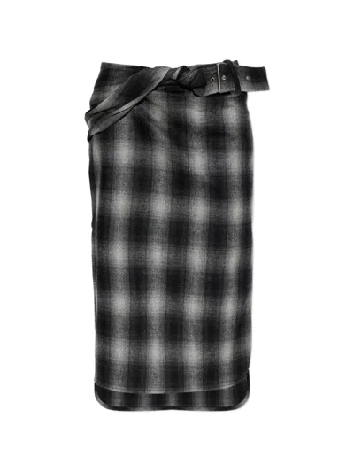 Iro Nylane Plaid Midi Polyester-blend Midi Skirt In Black