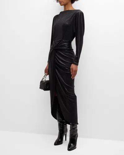 Iro Oceanna Metallic Twist-front Dress In Black Lurex