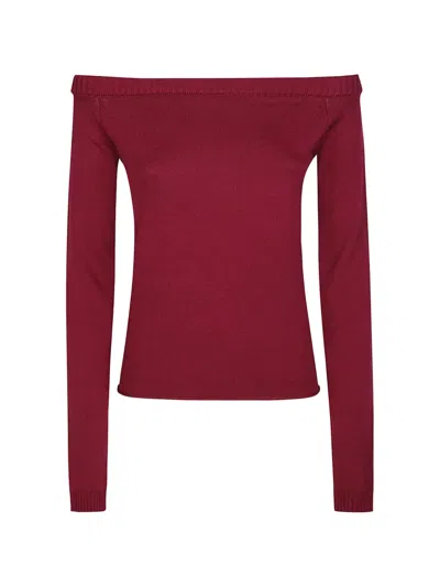 Iro Bulle Fitted Off-the-shoulder Viscose-blend Sweater In Red