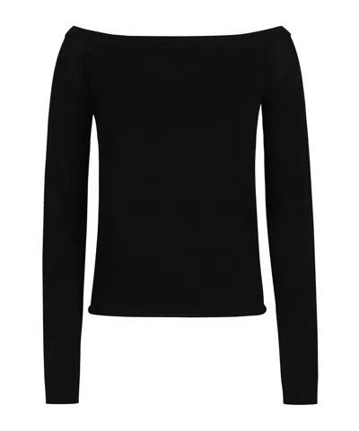 Iro Off-the-shoulder Ribbed-trim Sweater In Black