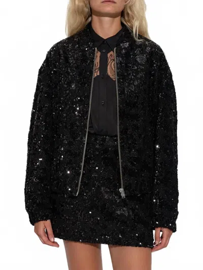 IRO OMBER ZIPPED BOMBER JACKET IN BLACK SEQUINS