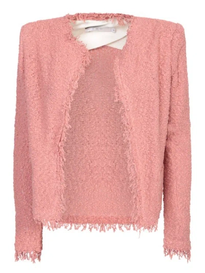 Iro Open-front Jacket With Fringed Edges In Pink
