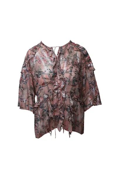 Iro Open-back Metallic Fil Coupé Chiffon Blouse In Pastel Pink Silk In Brown